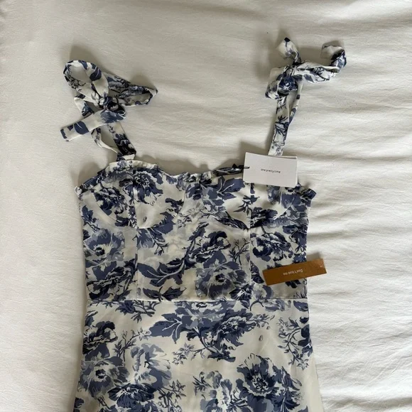 O.P.T. Toile De Jouy Floral Blue and White Women's Dress NWT - Picture 5 of 5